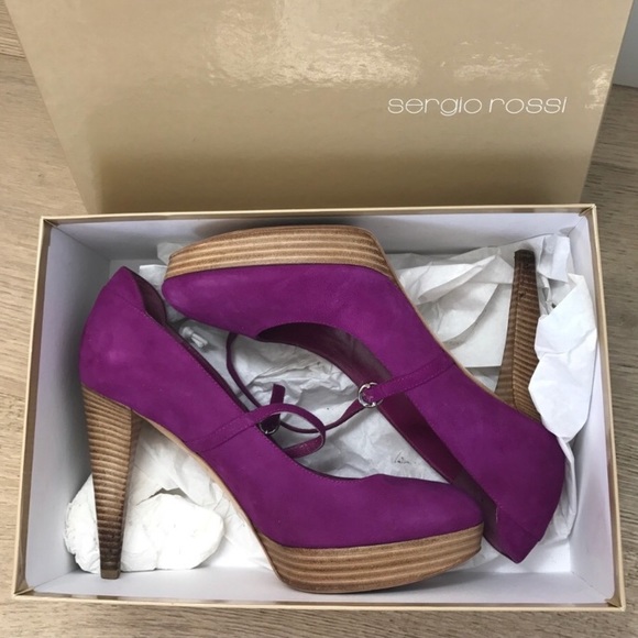 Fuschia Sergio Rossi Mary-Jane Buckle Pumps Heels - Picture 1 of 5